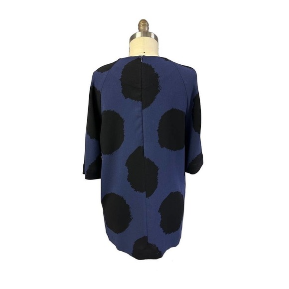 Marimekko Jada Blue Black Polka Dot Top Blouse Size 42 Medium Triacetate Zip - Picture 4 of 7